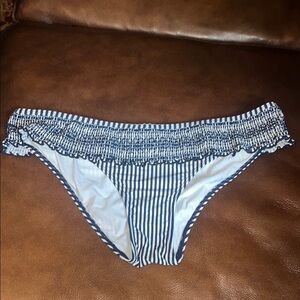 Navy Blue and White Striped Bikini Bottom